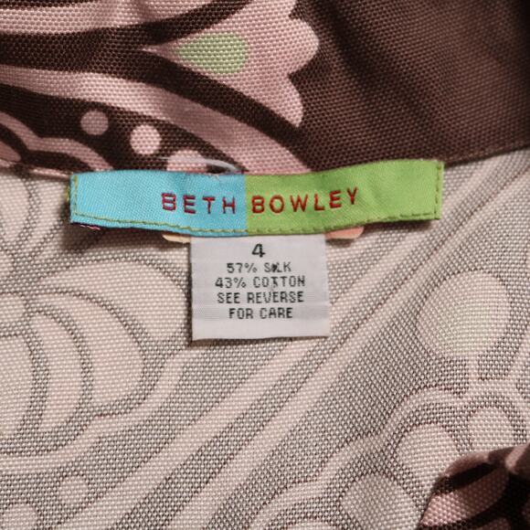 Anthropologie Beth Bowley Silk Blend Floral Shirt Dress Brown Pink Belted Size 4 - Picture 7 of 9